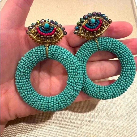 Handbeaded Evil Eye Earrings - Picture 1 of 3